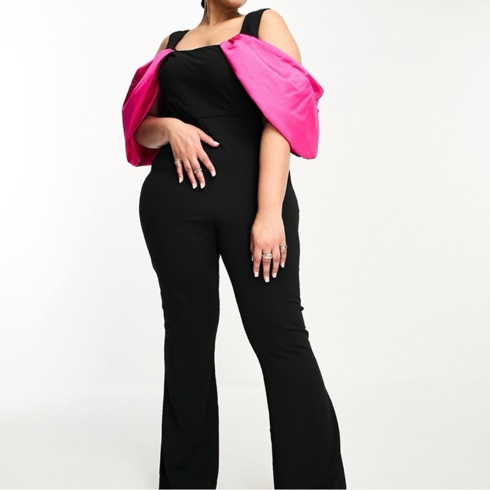 Black Jumpsuit with Fuchsia Bow Back - Picture 2 of 7